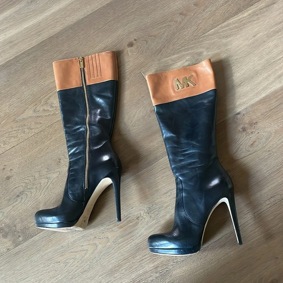 Michael Kors Hayley Black Boots Knee High MK Platform Size 8.5 - Picture 9 of 16